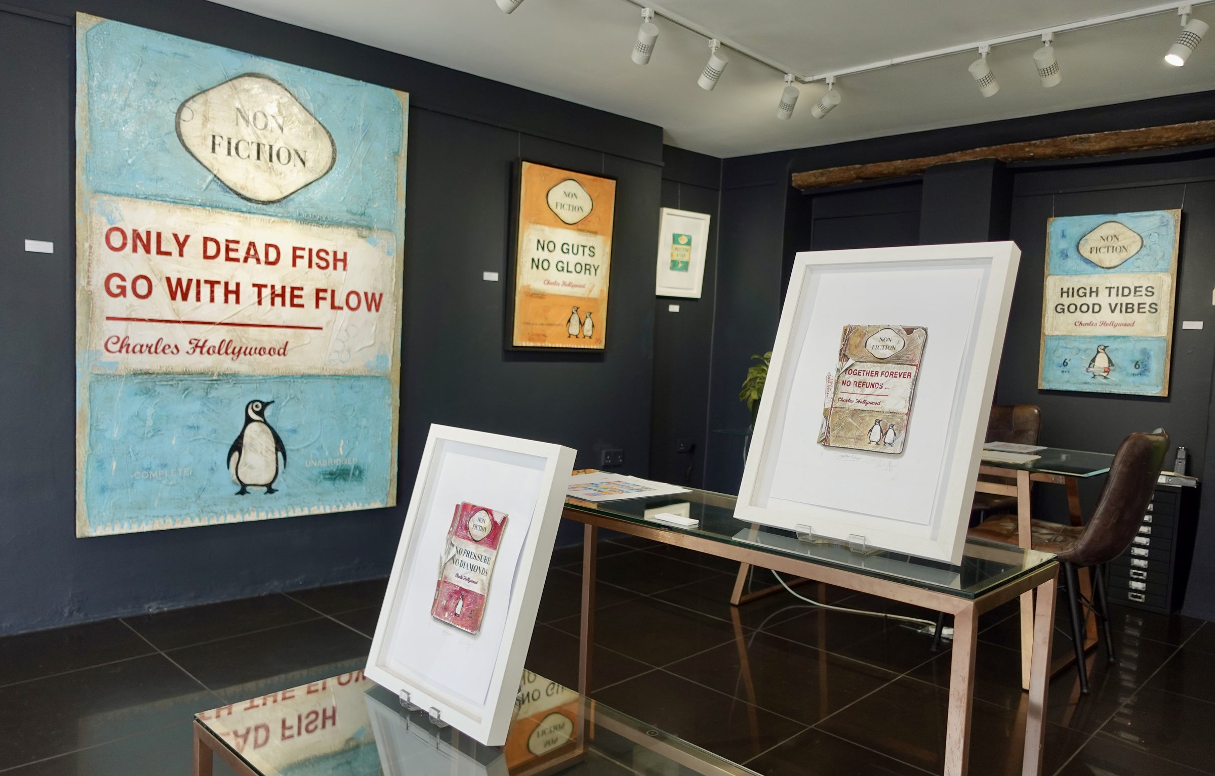 Charles Hollywood originals and framed editions on display at The Drang Gallery